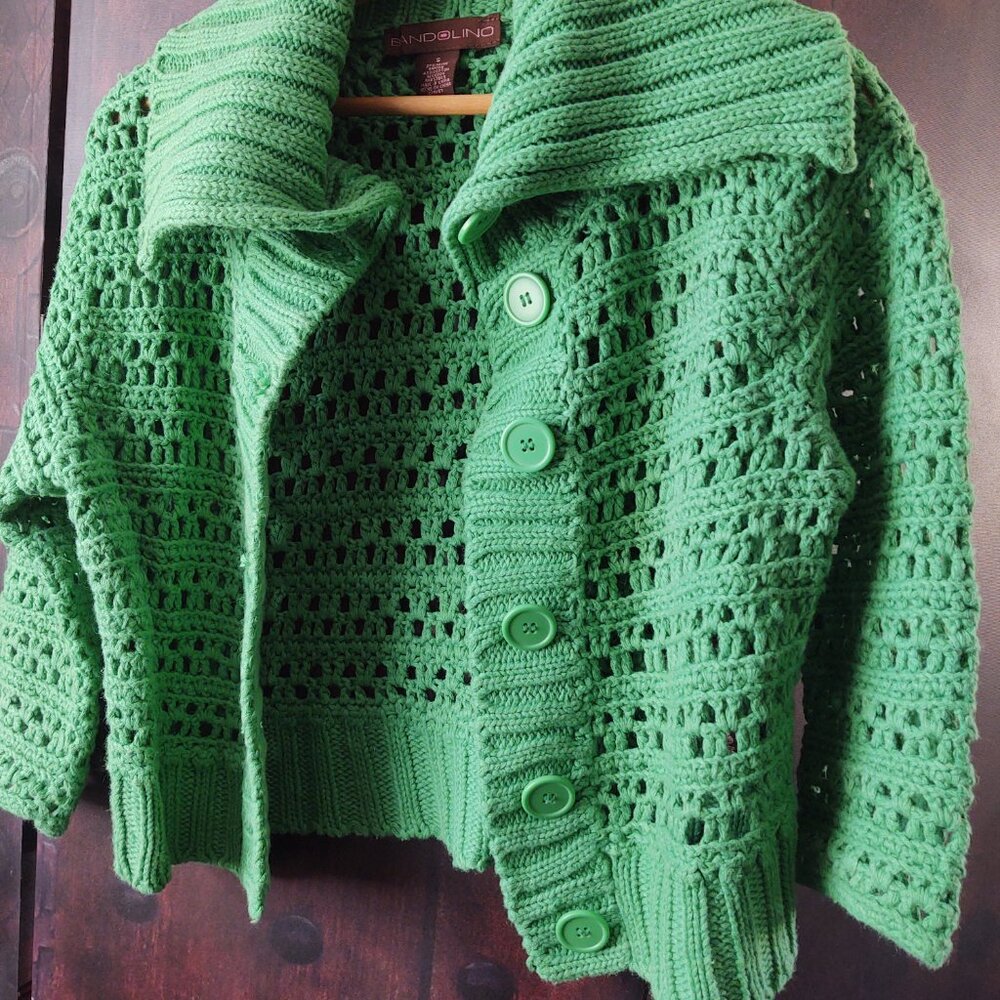Bandolino Green Crochet Knit Button-Up Cardigan